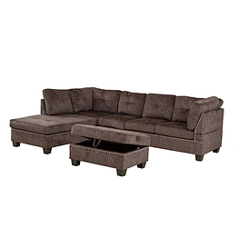 Couch Living Room Sectional Velvet Fabric Sofa with Ottoman
