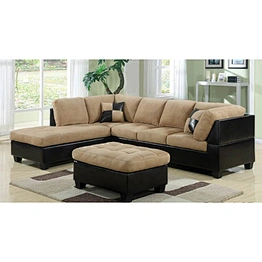 Modern leather + flannel stitching design seven seats + ottoman high quality living room corner sofa