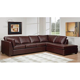 High quality leather living room furniture wine red comfortable sponge cushion four seats + large chaise sectional sofa
