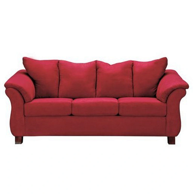 Red healthy sponge cushion high quality linen comfortable back three seat living room sofa