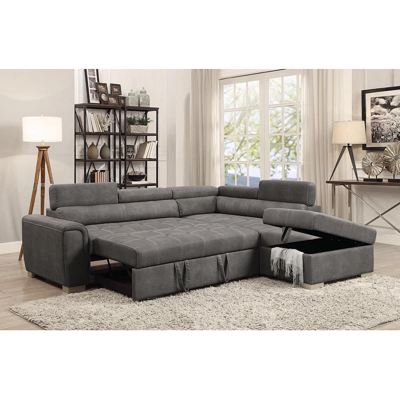 Gray high quality leather large beautiful comfortable and healthy sponge living room pull out storage sofa bed