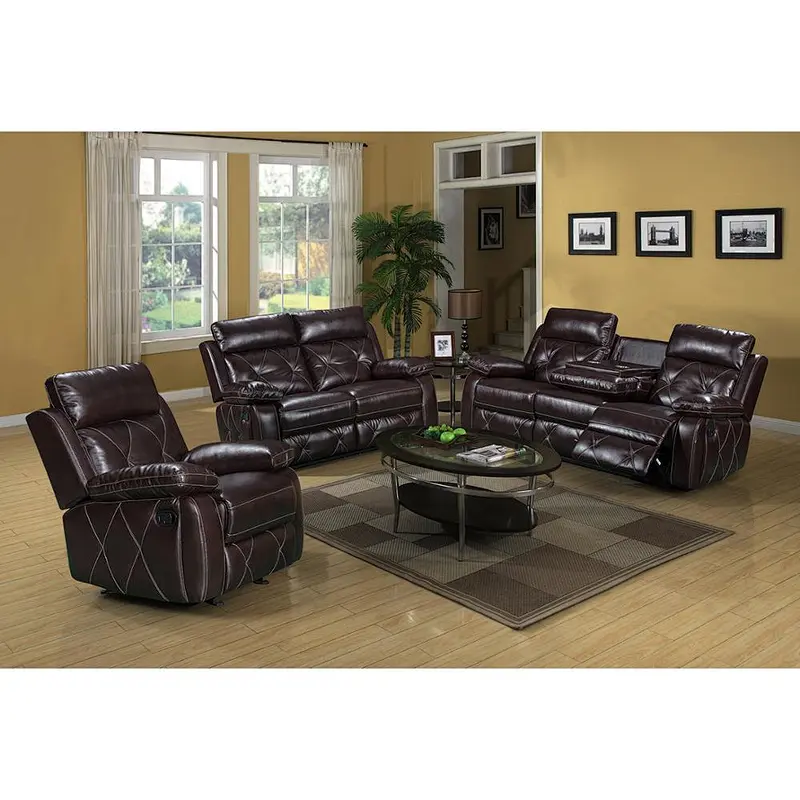 Frank Furniture Hot Sale Recliner Leather Sofa Chair 3 Seater Customized Pull Back Detail Recliner Sofa Set