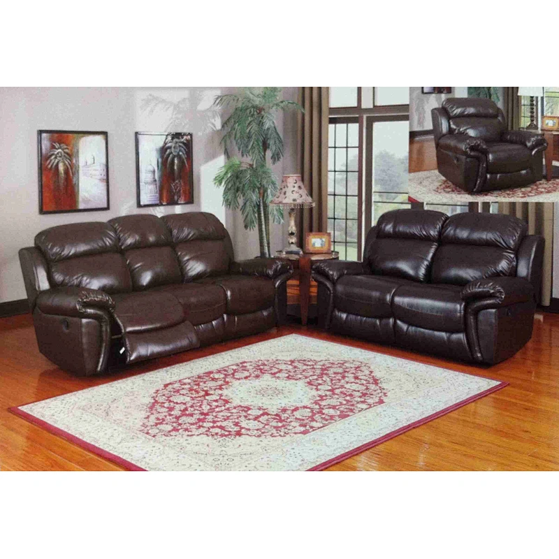 High quality red brown artificial leather modern healthy memory sponge multi-function living room recliner sofa set