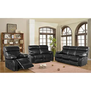 Black leather belt beautiful foam nail cup holder drop down multi-function living room 3+2+1 recliner sofa set
