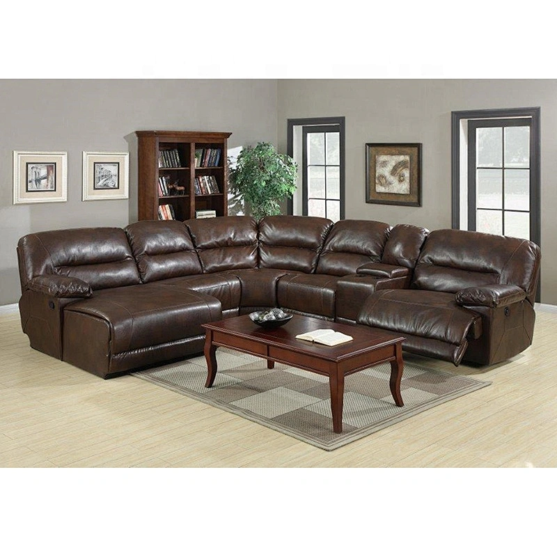 Home Furniture Living Room Leather Corner Sofa with Recliner