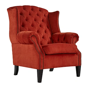 New Model Red Linen High Back Sofa Chair With Buttons For Living Room