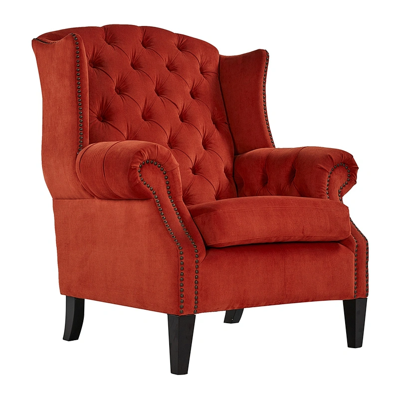 New Model Red Linen High Back Sofa Chair With Buttons For Living Room