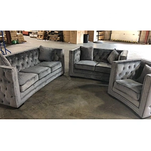 2019 New Product Living Room Pull Buckle Sofa Modern Velvet Fabric Sturdy Leg Sofa