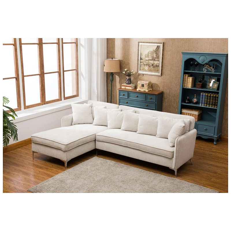 Pure white high quality leather multi-person sofa metal frame American modern style with ottoman living room corner sofa