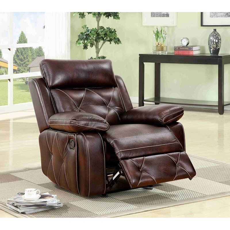 Chocolate color healthy leather memory foam comfortable old man chair with cup holder high quality recliner sofa