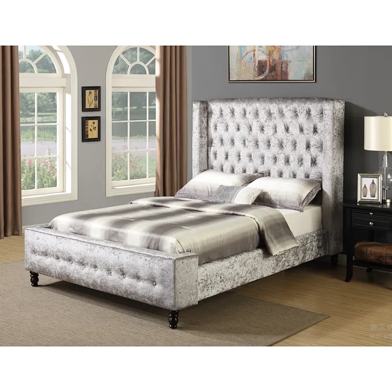 Cheap factory direct price  fabricdouble upholstered home furniture bedroom set