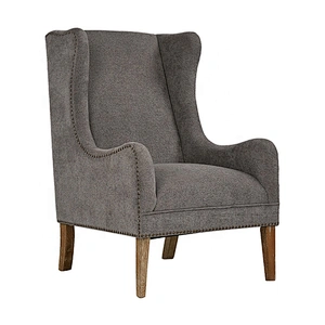 New Design Wooden Linen Antique Single Seater Sofa Chair Wooden Wing Back Chair