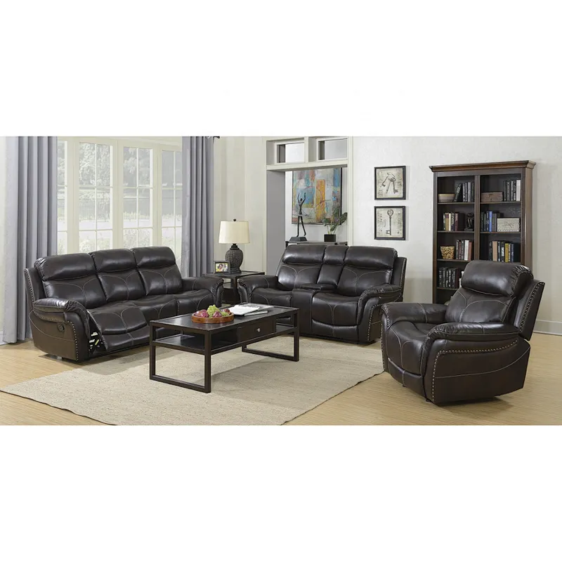 2019 hot selling black PU leather high quality with coffee table and drawer multifunction 3+2+1  recliner sofa set