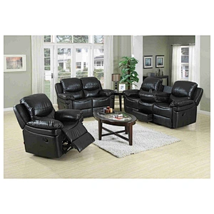 2019 hot selling black PU leather high quality with coffee table and drawer multifunction 3+2+1  recliner sofa set