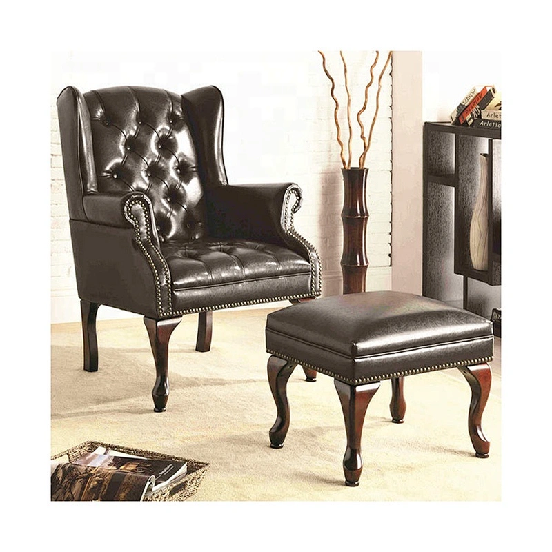 Fashion design relaxing chair with ottoman sitting room chair with nails fabric accent chair with foot leisure ottoman