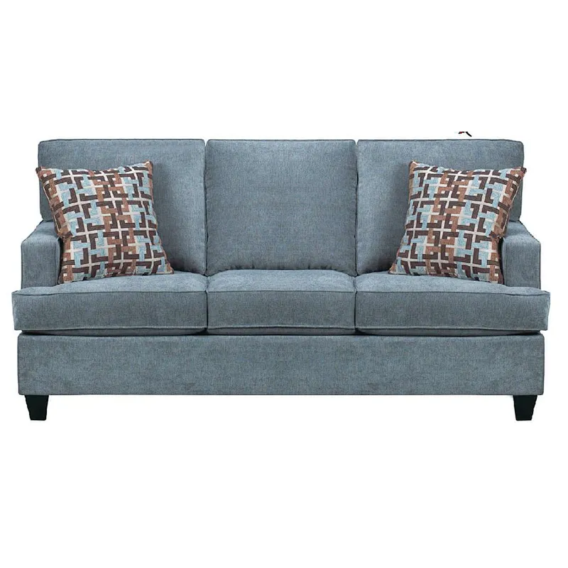 Modern style blue high quality linen triple seat with low armrests living room cut & sew sofa cover