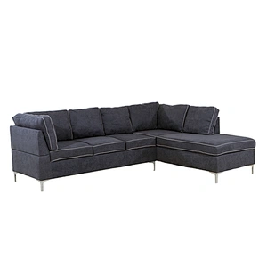 Blue comfortable linen healthy memory foam cushion three seats + large chaise living room sectional sofa