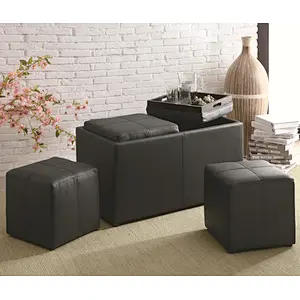 Wholesale Home furniture mutil-functional black PU  leather ottoman bench