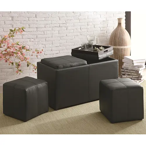 Wholesale Home furniture mutil-functional black PU  leather ottoman bench