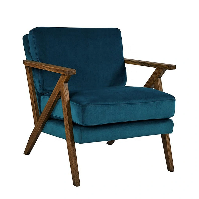Newest Design popular Style Blue Velvet Wooden Feet  Sofa Chair  For Living Room