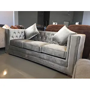 Modern luxury style short plush fabric soft sponge cushion healthy and comfortable three-seat sofa