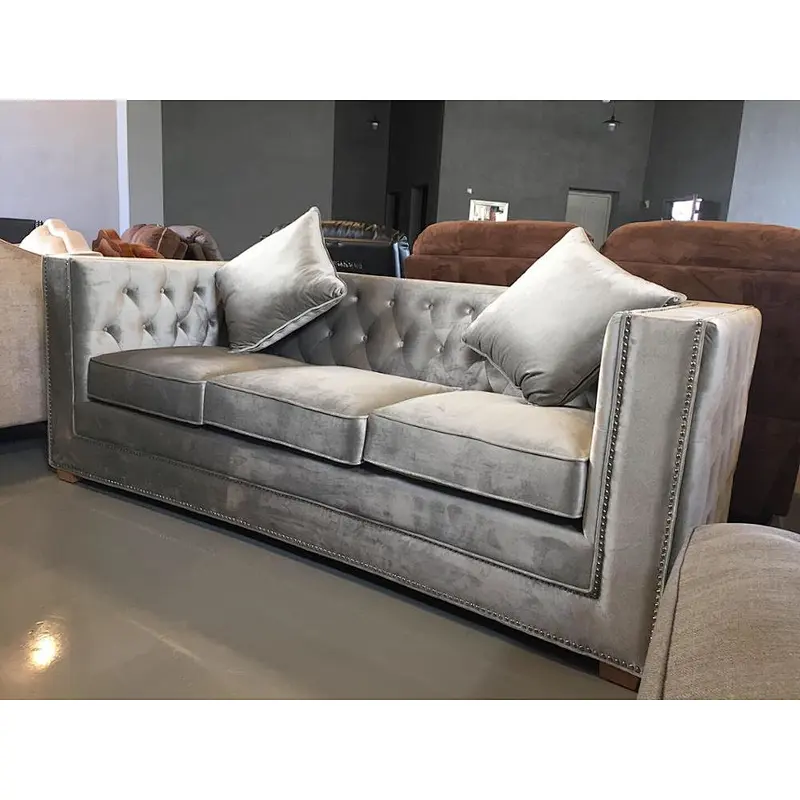 Modern luxury style short plush fabric soft sponge cushion healthy and comfortable three-seat sofa