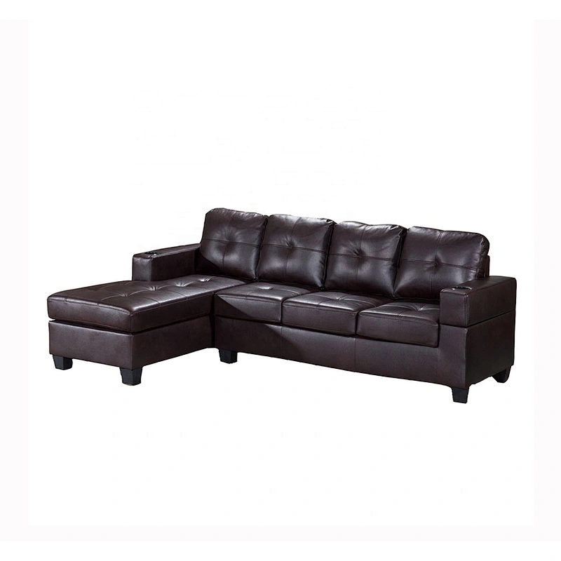Factory cheap sectional corner sofa with cup holder new design leather sofa set corner sofa with chaise lounge home furniture