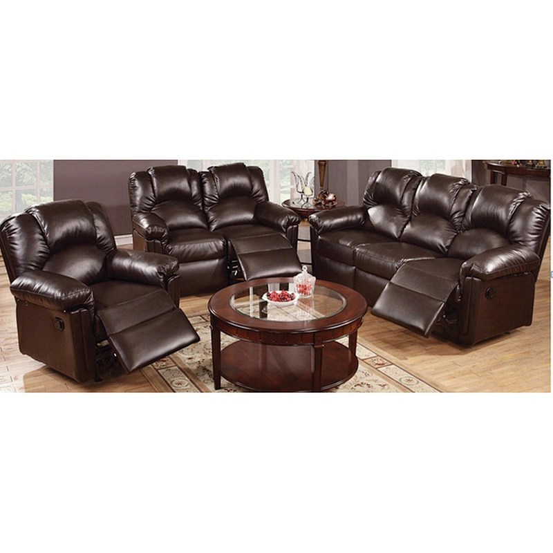 Black leather belt beautiful foam nail cup holder drop down multi-function living room 3+2+1 recliner sofa set