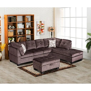 Grey leather comfortable healthy sponge cushion metal foot modern buckle design living room sectional sofa
