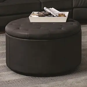 Modern beige small round with beautiful buckle design living room leather storage ottoman