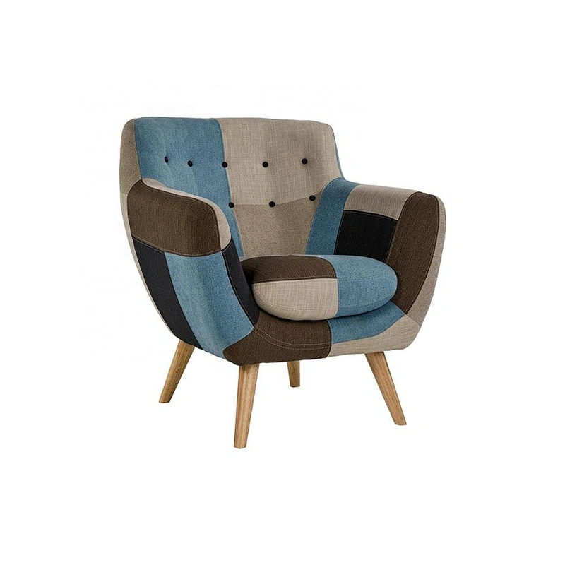 High-end home furniture leisure chair wooden legs frame fabric chair soft living room chair