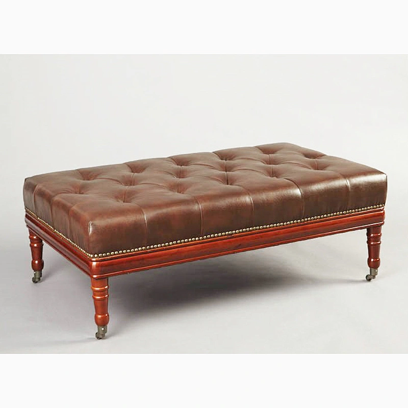 Frank Furniture Traditional Square Upholstery Soft Leather Comfortable Ottoman Bench Ottoman