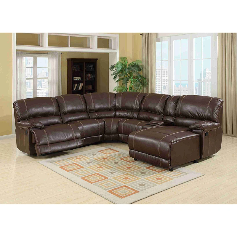 Brown leather six-person + lying healthy and comfortable multi-function living room corner recliner sofa set