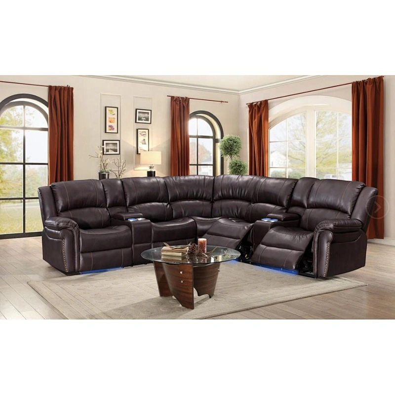 Indian sofa old man seat comfortable velvet + leather multi-function living room seven seats recliner sofa