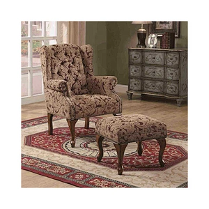 Fashion design relaxing chair with ottoman sitting room chair with nails fabric accent chair with foot leisure ottoman