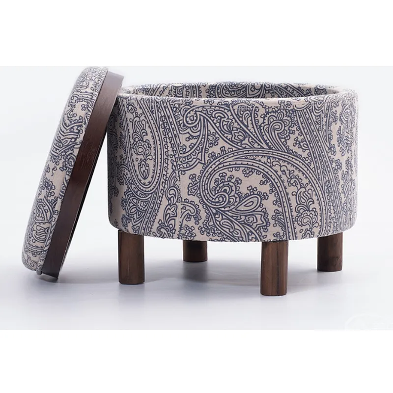Modern beige small round with beautiful buckle design living room leather storage ottoman