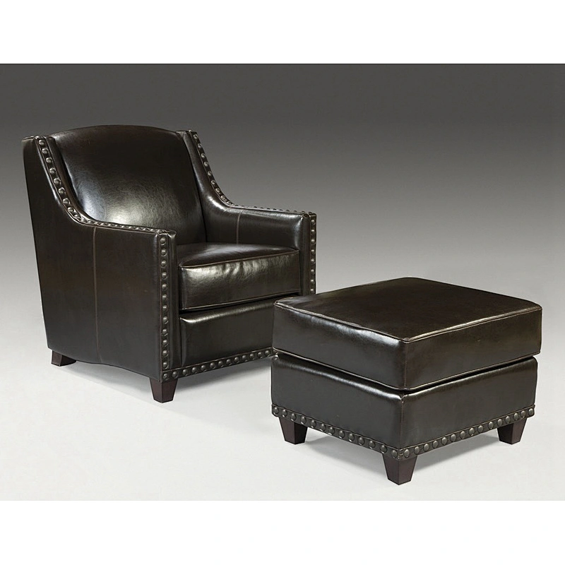 Antique Elderly Chair Lounge Leather Nail With Ottoman Chair