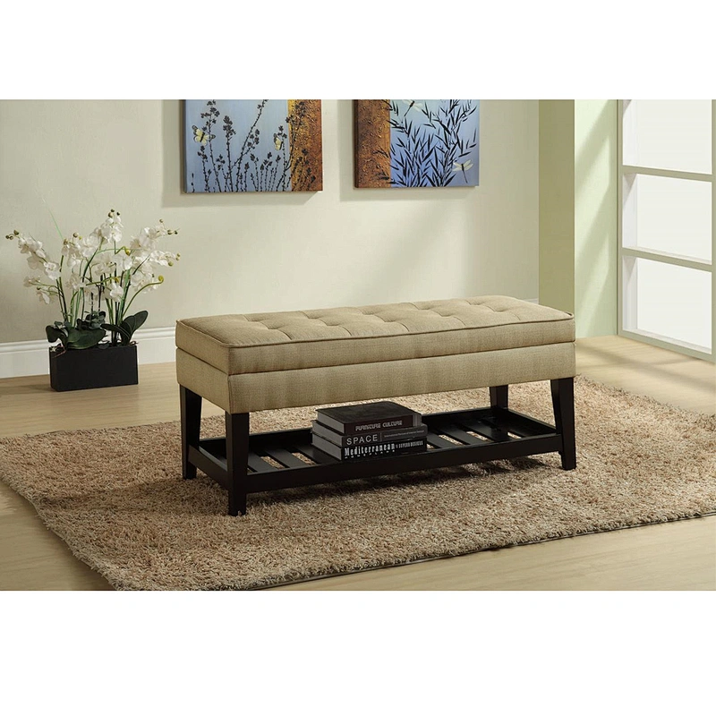 Frank Furniture European Style Upholstery Ottoman Stool Storage Wooden Base Ottoman Storage Bench