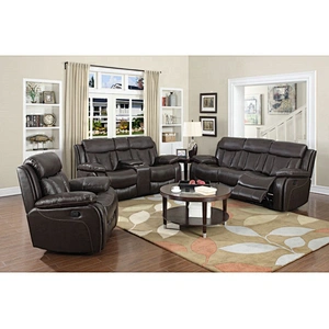 Black leather living room furniture double with tea table multi-function lazy boy design high quality recliner sofa set