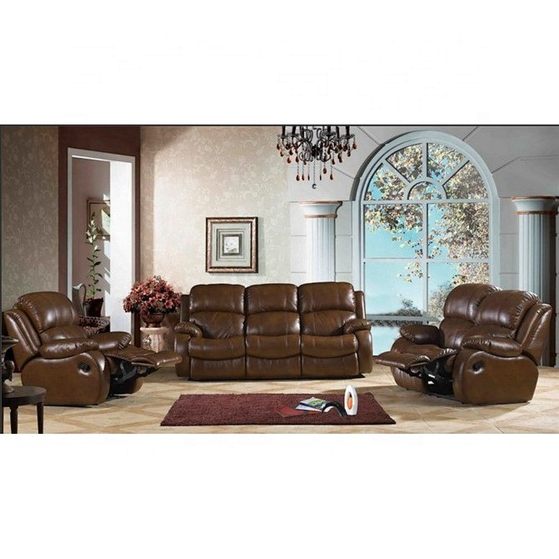 Indian old luxury leather belt retro beautiful bubble nail multi-function with drop down USB recliner sofa set