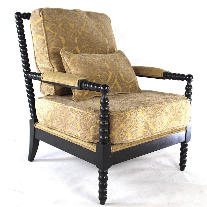 Hot sale small yellow armchair accent chair with footrest cozy chairs for living room wooden chair
