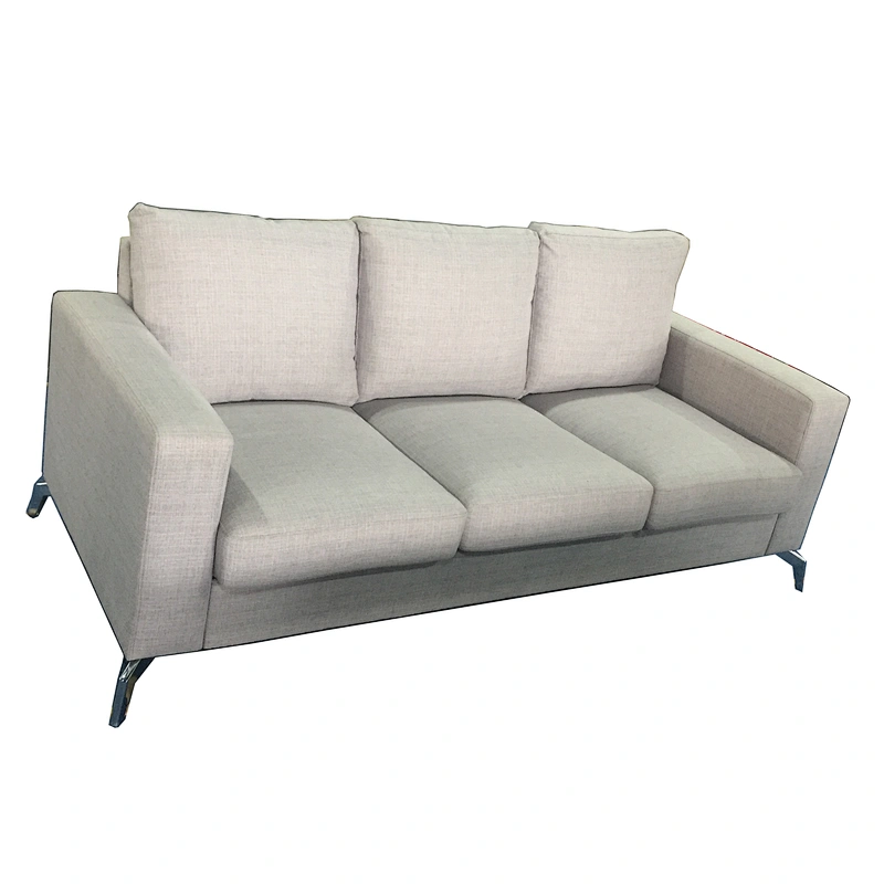 Grey soft linen modern minimalist style healthy and comfortable three seat with metal feet living room sofa