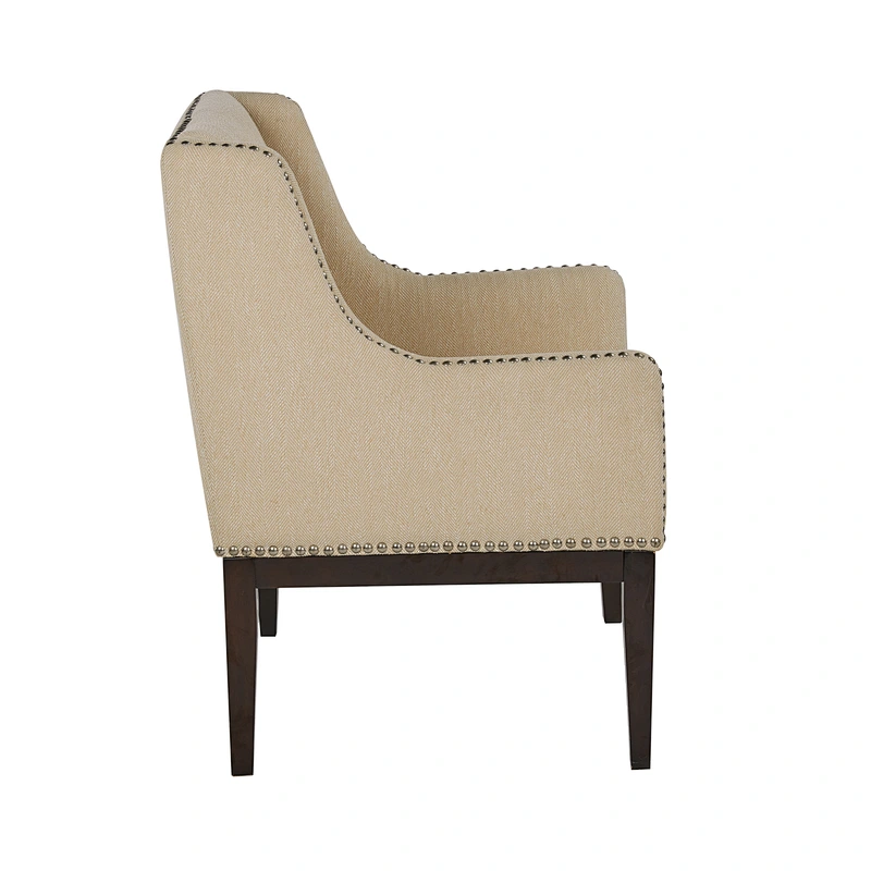 Modern style beige linen comfortable wood with beautiful foam nail living room single chair