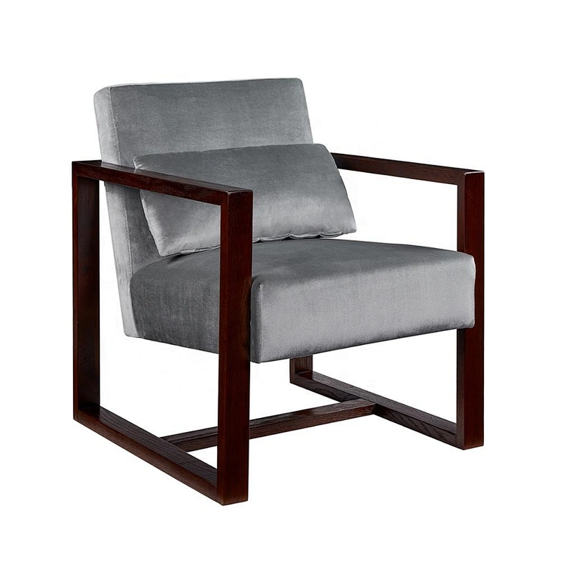 New Model High Quality Living Room Furniture Wooden Frame Grey Velvet  Material Sofa Chair