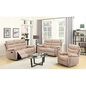 Beige PU leather high quality modern simple and beautiful design multi-function living room 3+2+1 recliner sofa set