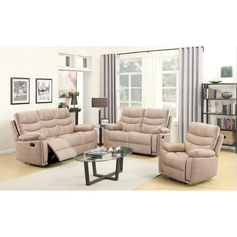 Beige PU leather high quality modern simple and beautiful design multi-function living room 3+2+1 recliner sofa set