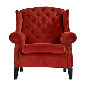 New Model Red Linen High Back Sofa Chair With Buttons For Living Room