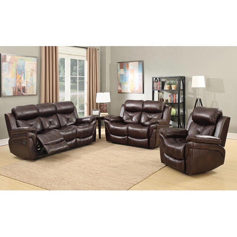 Beige PU leather high quality modern simple and beautiful design multi-function living room 3+2+1 recliner sofa set