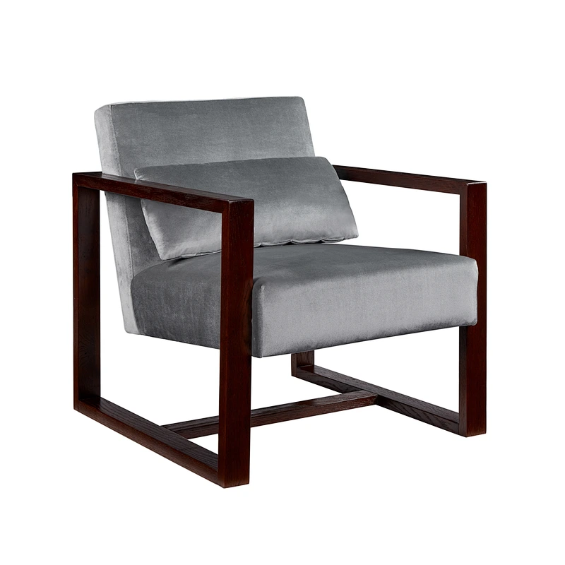 White soft linen with low armrest backrest simple wooden belt pillow living room single bench chair