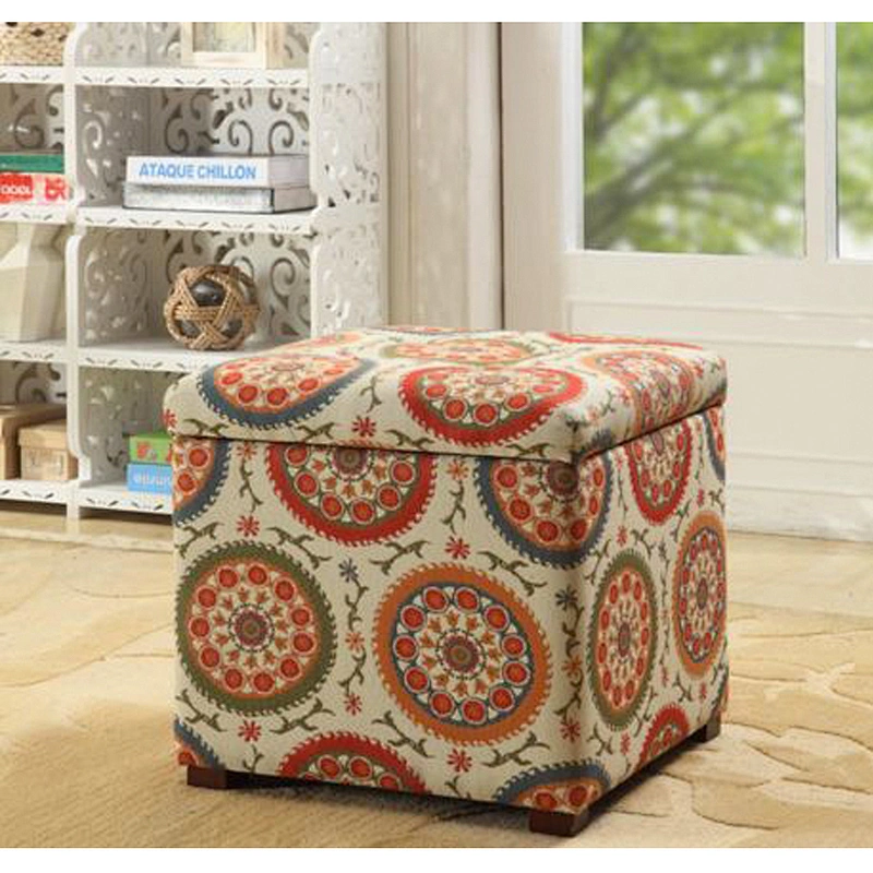Frank Furniture Traditional Style Ottoman Stool Printed Fabric Ottoman Storage Cube Functional Ottoman Storage Bench